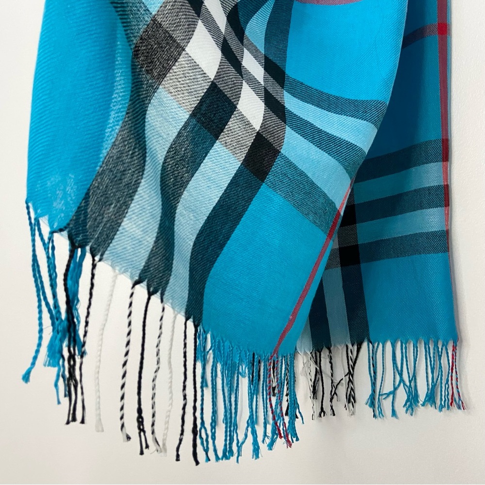 Blue Plaid Pashmina Cashmere Rectangle Scarf/Wrap